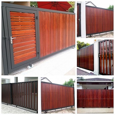 ประตูบานเลื่อนโครงเหล็กไม้ระแนง